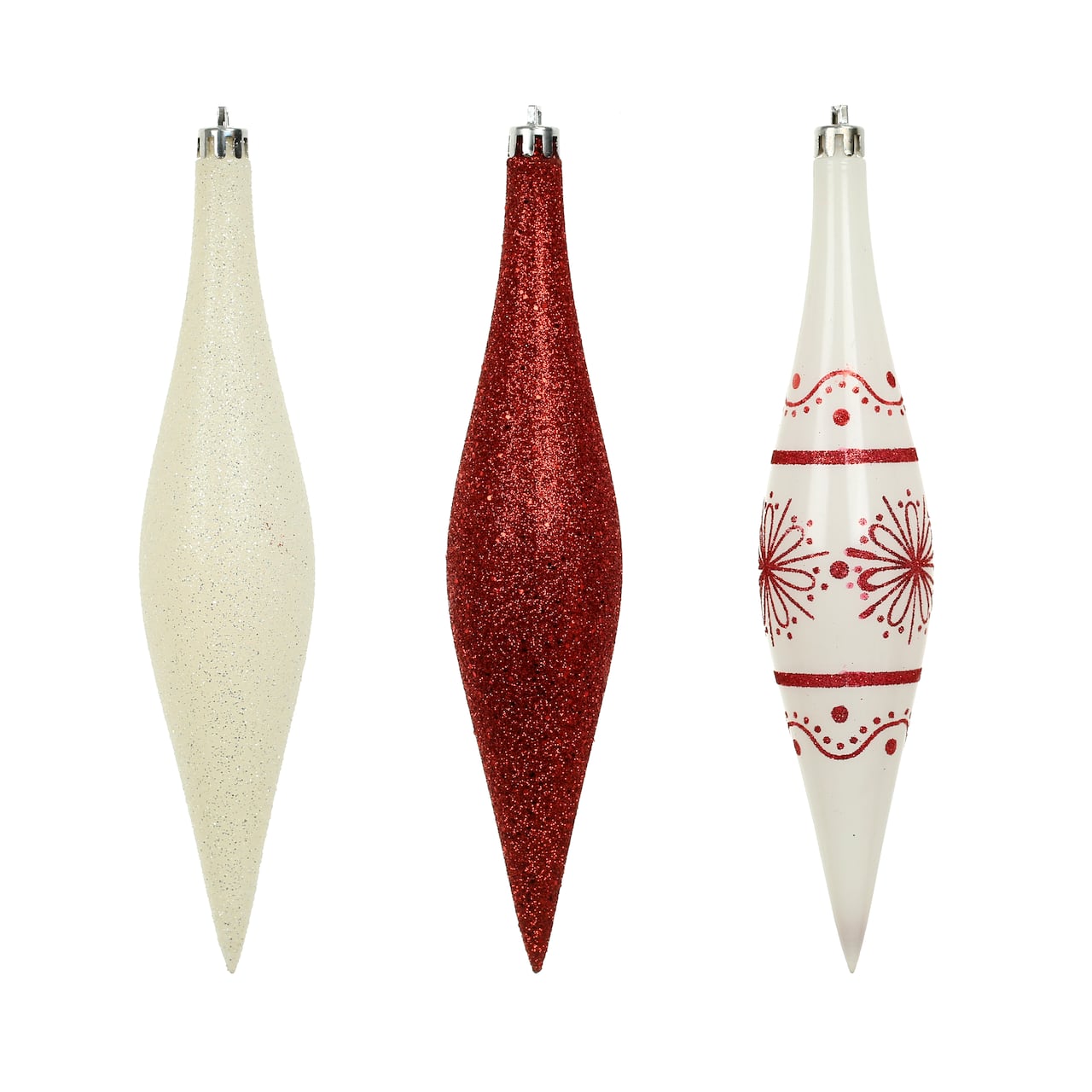 6 Pack 7.7" Red & White Glitter Shatterproof Teardrop Ornaments by Ashland®